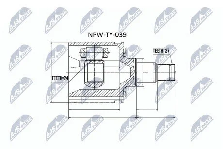 ШАРНІР РІВНИХ КУТОВИХ ШВИДКОСТЕЙ | TOYOTA LANDCRUISER KDJ90 3.0D-4D 00-02, KZJ90/95 3.0D 96-99, VZJ90 3.4 96-02, 4RUNNER RZN185 2.7 95-00, VZN185 3.4 95-02 Л/П NTY NPWTY039