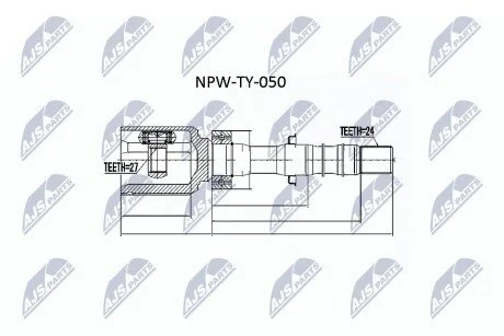 ШАРНІР РІВНИХ КУТОВИХ ШВИДКОСТЕЙ | TOYOTA RAV-4 ALA30 2.2D-4D /MTM/ 05-12, 2.2D-CAT /MTM/ 05-08 10-12, ALA41 2.0D-4D /MTM/ 13-, ALA49 2.2D-4D /MTM/ 12- /ПРАВ/ NTY NPWTY050