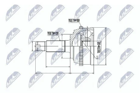 ШАРНІР РІВНИХ КУТОВИХ ШВИДКОСТЕЙ | HONDA ACCORD CE/CF 96-98,ACCORD CG 2.0TD 98-,NSX 90-,ROVER 600 93- /+ABS=50T/ NTY NPZHD032 (фото 1)
