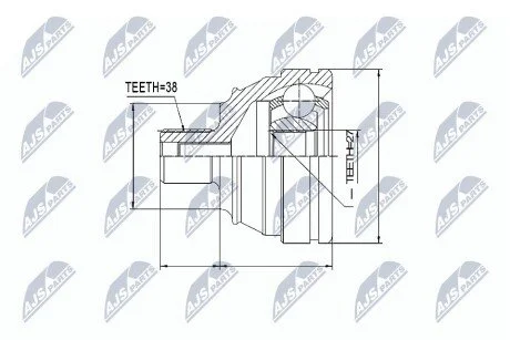 ШАРНІР РІВНИХ КУТОВИХ ШВИДКОСТЕЙ | VW TRANSPORTER T4 1.9D/TD,2.0,2.4D,2.5 94- NTY NPZVW009