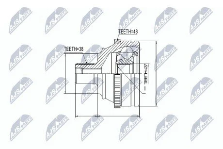 ШАРНІР РІВНИХ КУТОВИХ ШВИДКОСТЕЙ | VW TRANSPORTER T4 1.9D/TD,2.0,2.4D,2.5 94- /+ABS=48T/ NTY NPZVW010