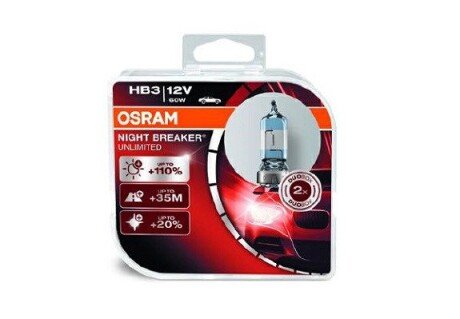 Лампа фарная HB3 60W 12V P20D Night Breaker Plus +110 (2 шт.) OSRAM 9005NBUHCB (фото 1)