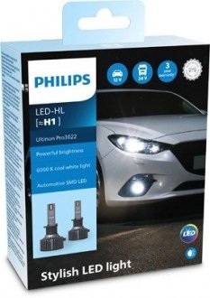 Лампа светодиодная LED H1 12/24V Ultinon Pro3022 HL +100% 20W 6000K (комплект) PHILIPS 11258U3022X2