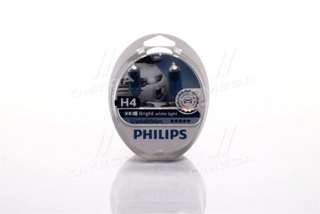 Лампа накала H4 12V 60/55W P43t-38 Cristal Vision + 2x W5W 4300K (выр-во) PHILIPS 12342CVS2
