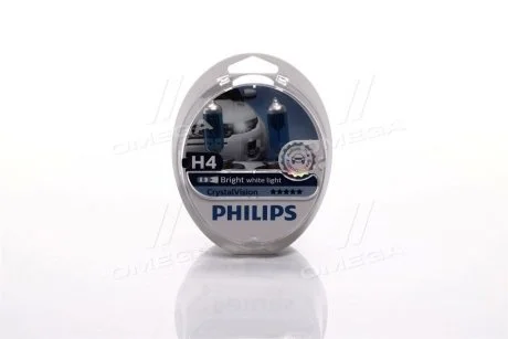 Лампа накалу H4 12V 60/55W P43t-38 Cristal Vision + 2x W5W 4300K PHILIPS 12342CVS2