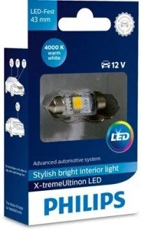 Festoon T10,5x43 X-tremeVision LED 4000K 12V 1W SV8,5 PHILIPS 129454000KX1