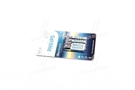 Батарейка LR03/AAA Ultra Alkaline Blister 4шт PHILIPS LR03E4B/10 (фото 1)
