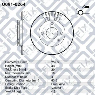 ДИСК ТОРМ ПЕРЕДН FORD FIESTA 89-02/ESCORT 90-99/KA 96-/PUMA 97-/ORION 90-93/MAZDA Q-fix Q0910264