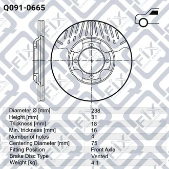 ДИСК ТОРМ ПЕРЕДН MAZDA 323 1.1, 1.7D 85-89, 1.6 87-89/323 GT 88-90/KOMBI 86- Q-fix Q091-0665 (фото 1)