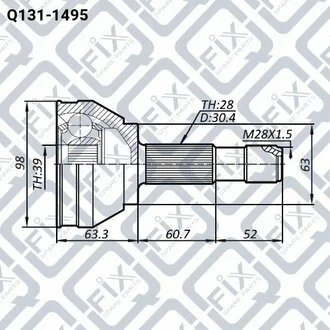 ШРУС НАРУЖН (К-Т) 39X63X28 FIAT DUCATO 2.0D-2.8D 2000-/PEUGEOT BOXER 1.9D-2.8D 02.94- 94-02 Q-fix Q1311495
