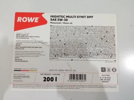 Олива моторна HIGHTEC MULTI SYNT DPF SAE 5W-30 (200 L) ROWE 20125200D99 (фото 1)