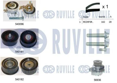Комплект ГРМ + помпа Opel Astra G/H/Vectra 1.8 16V 98-10 (162x20)(помпа P327) RUVILLE 5500401