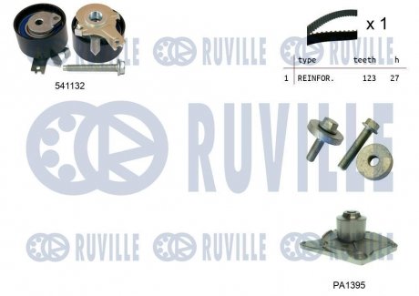 Комплект ГРМ + помпа Renault Kangoo 1.5dCi 01- (123HTx27) RUVILLE 5500552 (фото 1)