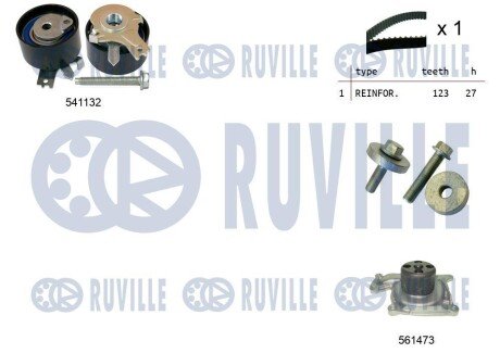 Комплект ГРМ + помпа Renault Kangoo/Laguna/Megane/Scenic/Duster/Nissan 1.5dCi 09- (123x27) RUVILLE 5500553