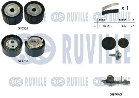 К-кт ГРМ з помпою Renault Clio III (BR0/1,CR0/1) 1.616V 06/05 1,6 K4M801, K4M801 RUVILLE 5502981