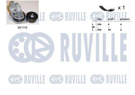 Комплект ременя генератора Skoda Roomster/Fabia 1.4TDi 03-10/VW Fox/Lupo/Polo 1.2/1.4TDI 99-09 RUVILLE 570068 (фото 1)