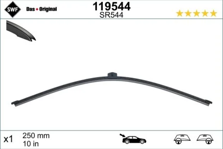 Щітка склоочисника безкаркасна задн (1шт) 250мм DS DS 4 II, MERCEDES CITAN/MINIVAN (W420), JEEP AVENGER, NISSAN TOWNSTAR/MINIVAN, OPEL ASTRA L, PEUGEOT 308 III, RENAULT KANGOO III 06.21- SWF 119544
