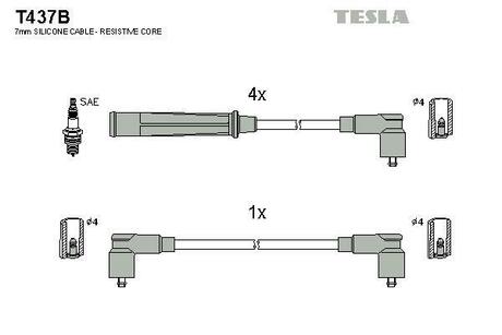 Комплект кабелiв запалювання TESLA T437B