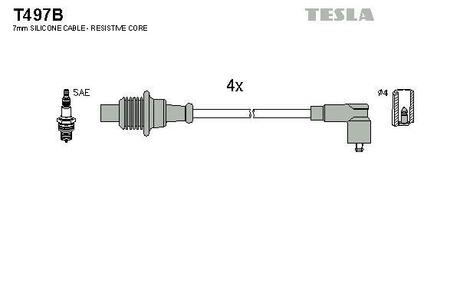 Проводавысоковольтные,комплект Peugeot 406 1.6 (95-04),Peugeot 406 1.8 (97-04) (TESLA T497B