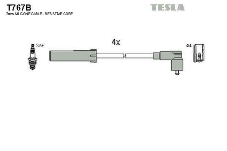 Провода высоковольтные, комплект Renault Kangoo express 1.2 (98-01) TESLA T767B (фото 1)