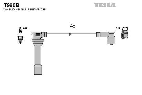 Проводавысоковольтные,комплект Mazda 323S (94-02) TESLA T980B (фото 1)