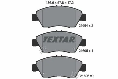 Комплект тормозных колодок, дисковый тормоз TEXTAR 2169401