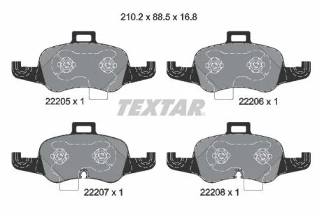 Комплект гальмівних колодок передн, AUDI TT 1.8/2.0/2.0D 07.14- TEXTAR 2220501 (фото 1)