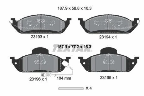 Гальмівні колодки, дискове гальмо (набір) TEXTAR 2319303