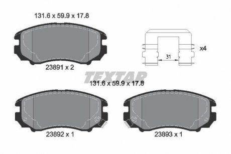Гальмівні колодки, дискове гальмо (набір) TEXTAR 2389105 (фото 1)