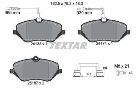 Гальмівні колодки, дискове гальмо (набір) TEXTAR 2413303