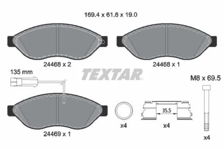 Комплект гальмівних колодок передн, FIAT DUCATO 2.0D-3.0D 07.06- TEXTAR 2446807