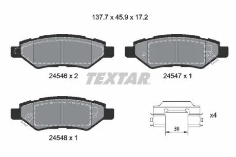 Гальмівні колодки, дискове гальмо (набір) TEXTAR 2454601