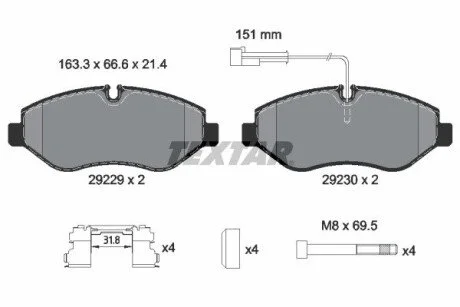 Гальмівні колодки, дискове гальмо (набір) TEXTAR 2922902