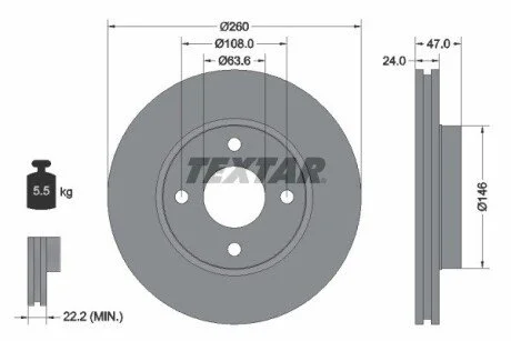 Диск гальмівний FORD Mondeo "F D=260mm "93-"02 TEXTAR 92063503