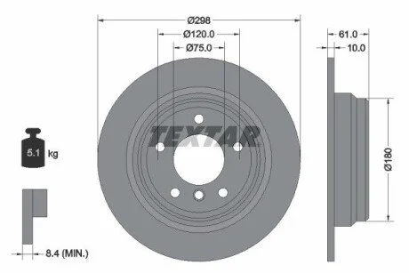 Диск тормозной BMW 5(E39) "R D=298mm "95-"04 TEXTAR 92076603
