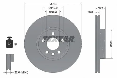 Диск тормозной FORD/SEAT/VW Galaxy/Alhambra/T4 "F D=313mm "90-10 TEXTAR 92109905