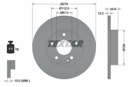 Диск тормозной MERCEDES A(W169) "F D=276mm "04-"12 TEXTAR 92131803 (фото 1)