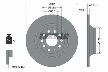 Диск гальмівний AUDI A6 "R D=302mm "04-18 TEXTAR 92132503