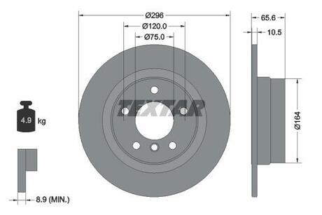 Диск тормозной BMW 1(E81)/3(E90) "R D=296mm "04-13 TEXTAR 92133103 (фото 1)