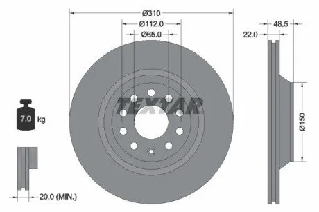 Диск тормозной AUDI/SKODA/VW A3/SuperB/Golf/Passat "R D=310mm "05>> TEXTAR 92140703