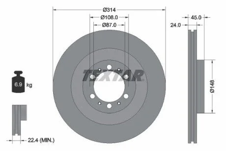 Диск тормозной MITSUBISHI L200 96-07 / PAJERO SPORT I 07/96 -> / PEUGEOT406 10/96 - 10/04 TEXTAR 92144803