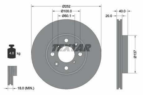 SUZUKI тормозной диск передн. SWIFT 05-,SPLASH 08- TEXTAR 92148903 (фото 1)