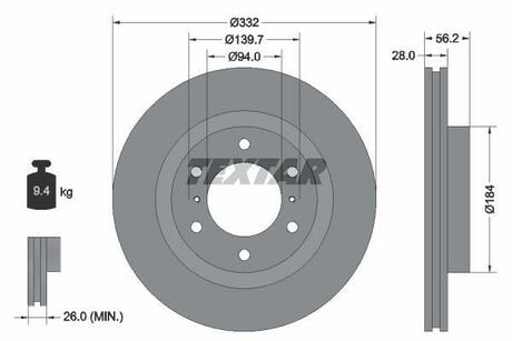 Диск гальмівний MITSIBISHI Pajero "F D=332mm "06>> TEXTAR 92167203