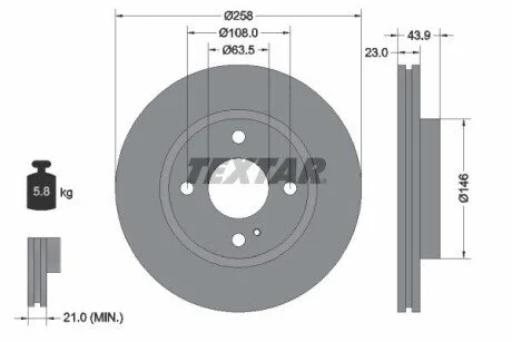 Диск тормозной FORD FIESTA VI 08 -&gt; / KA+ 14 -&gt; TEXTAR 92176003 (фото 1)