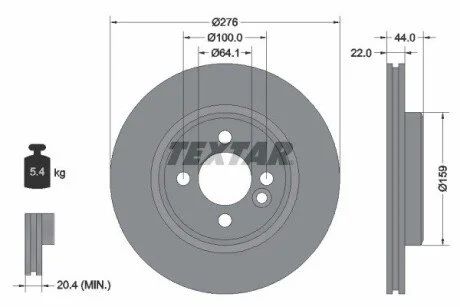 Диск тормозной MINI Mini(R50,R52) "F D=276mm "01-"07 TEXTAR 92262403