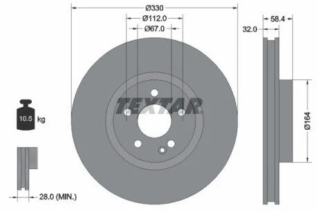 Диск гальмівний MERCEDES Vito "F "D=330 "14>> TEXTAR 92279403 (фото 1)