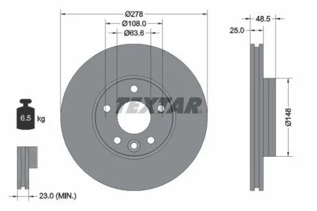 Диск гальмівний передн Лів/Прав VOLVO V40 1.5-2.5 03.12-08.19 TEXTAR 92292303