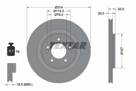 TARCZA HAMULCOWA 314X20 V 5-OTW HYUNDAI I30 16> I3O FASTBACK 17> TYL SZT TEXTAR 92296203