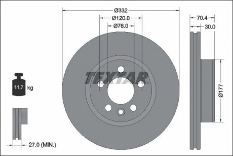 TARCZA HAM. VW P. MULTIVAN 1,4-2,0 21- TEXTAR 92345105 (фото 1)