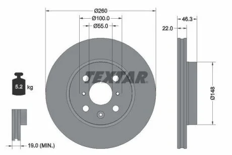 TARCZA HAM PRZOD 260X22 V TEXTAR 92346103 (фото 1)